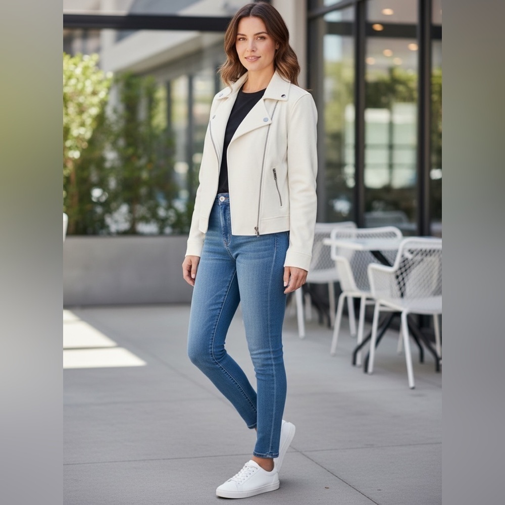 Dkny jacket, white, zipper front xs